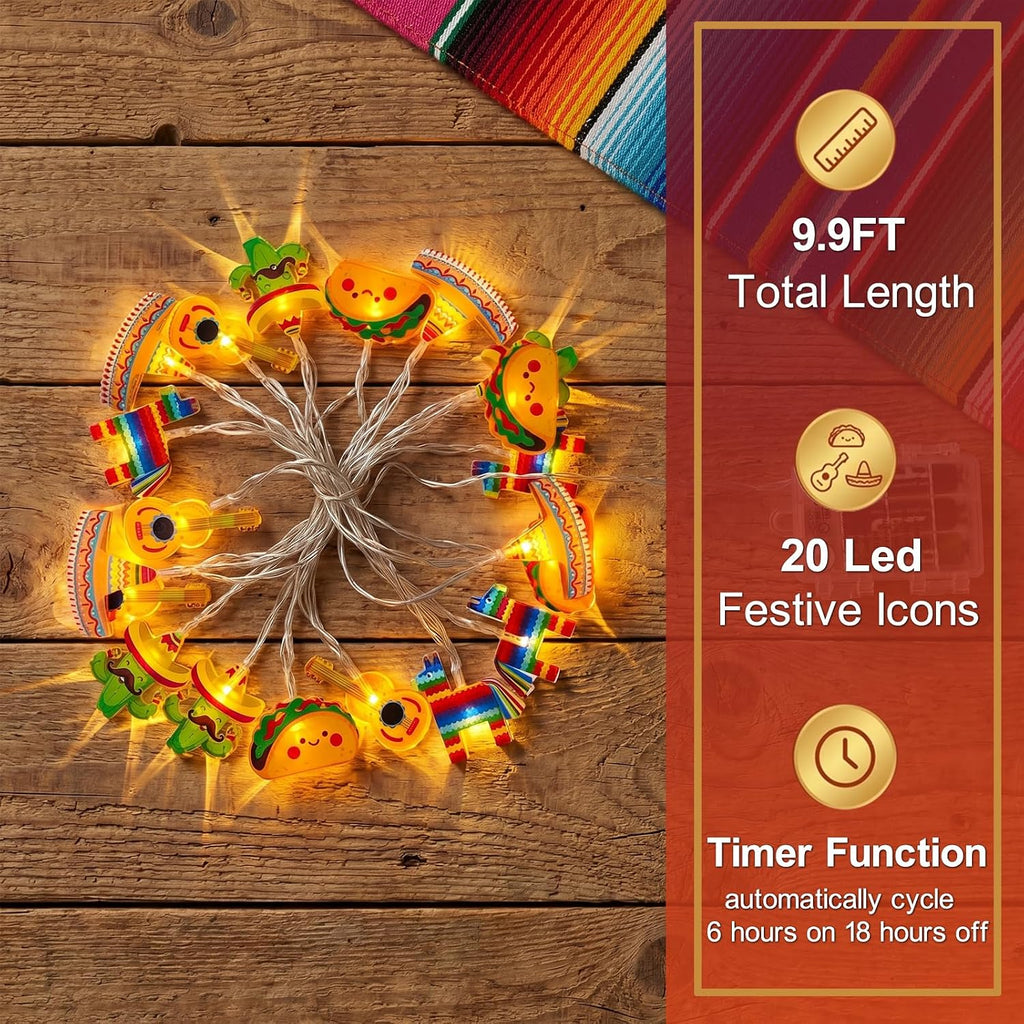 Cinco De Mayo Decorations String Lights, 20Led Battery Operated with Timer