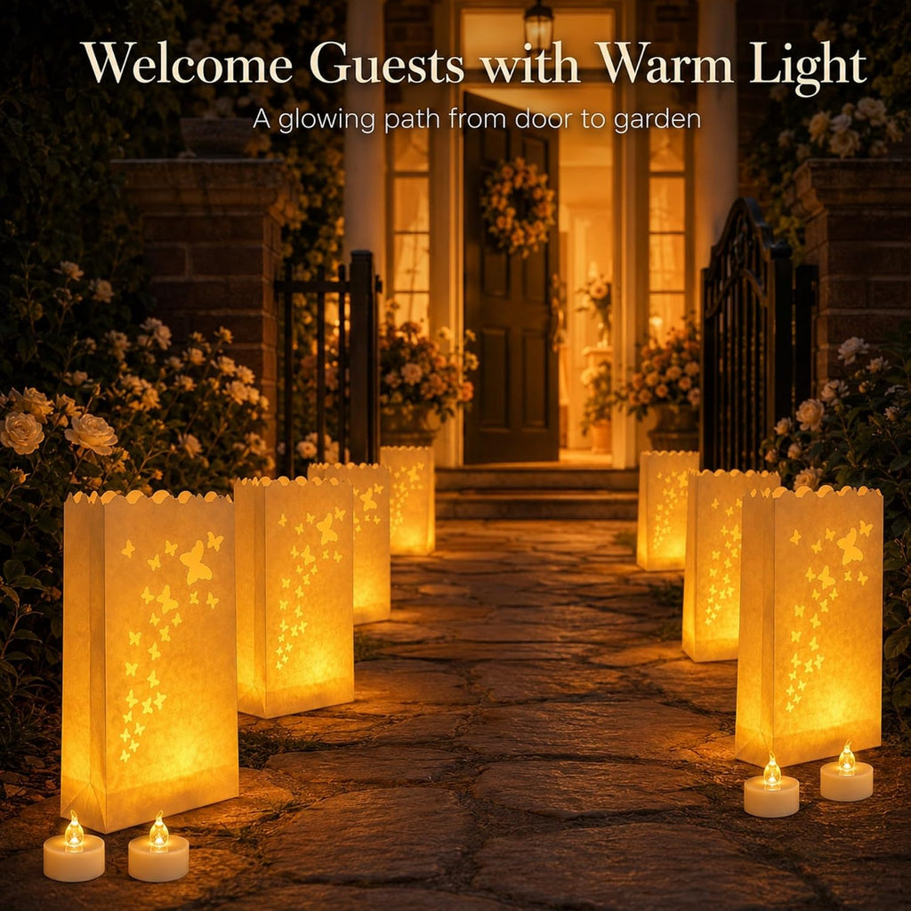 AceList 50 Butterfly Luminary Bags with 50 Flameless LED Tea Lights
