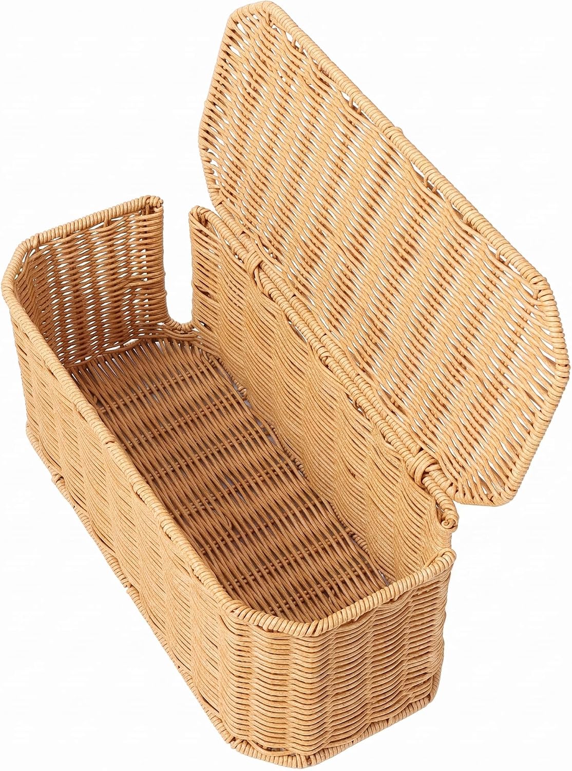 Large Cable Management Box with Lid, Wicker Basket Hides Power Strips, TV Boxes & Routers