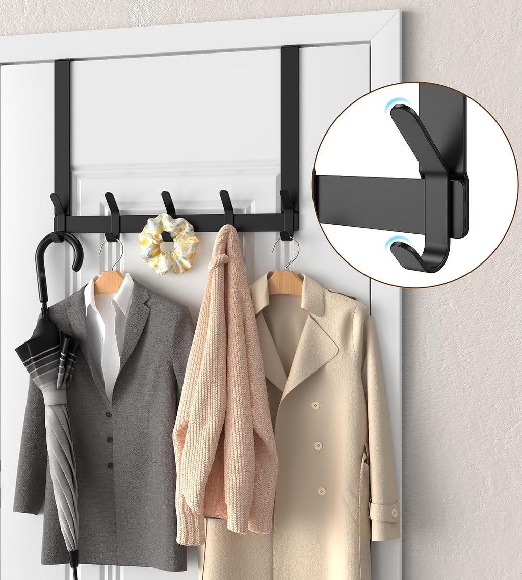 KitchLife Long Over The Door Hooks Hanger with 15.75 inches Extended Arms, Fit 1-3/8" Doors, J40U, Thickened Bathroom Towel Rack Organization, 1 Pack, Matte Black