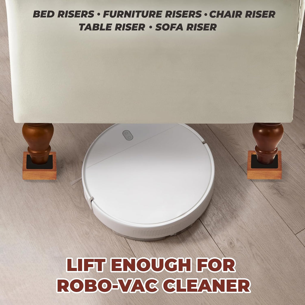 Bed Risers, Furniture Risers (Set of 8-Height 1") Can be Adjusted to 2'' 3''or 4'', Lifts Furniture Risers, Solid Natural Wood Risers, Non-Slip Recessed Hole (Square-Light Brown Color)