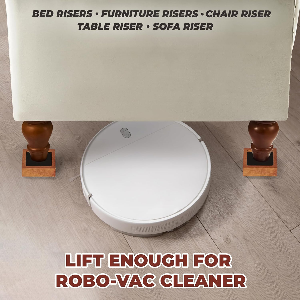 Bed Risers, Furniture Risers (Set of 8-Height 1") Can be Adjusted to 2'' 3''or 4'', Lifts Furniture Risers, Solid Natural Wood Risers, Non-Slip Recessed Hole (Square-Light Brown Color)