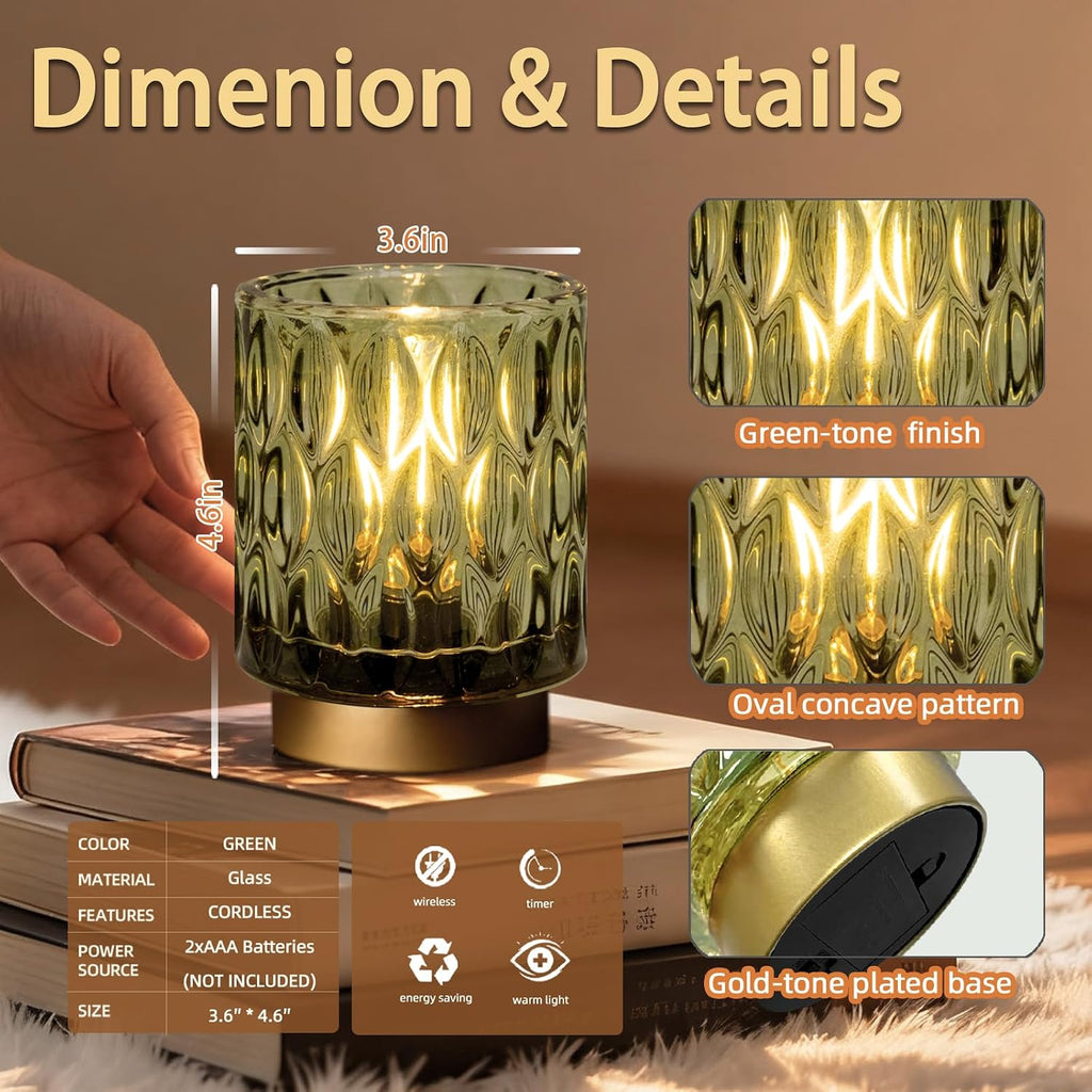 Battery Operated Table Lamp Timer, Small Cordless Lamps Decorative, 2 Green