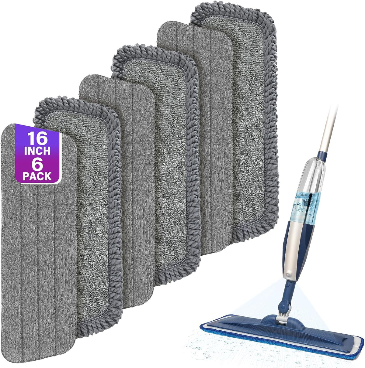 16.5" Microfiber Mop Pads Refills, 6 Pack Reusable Replacement Heads
