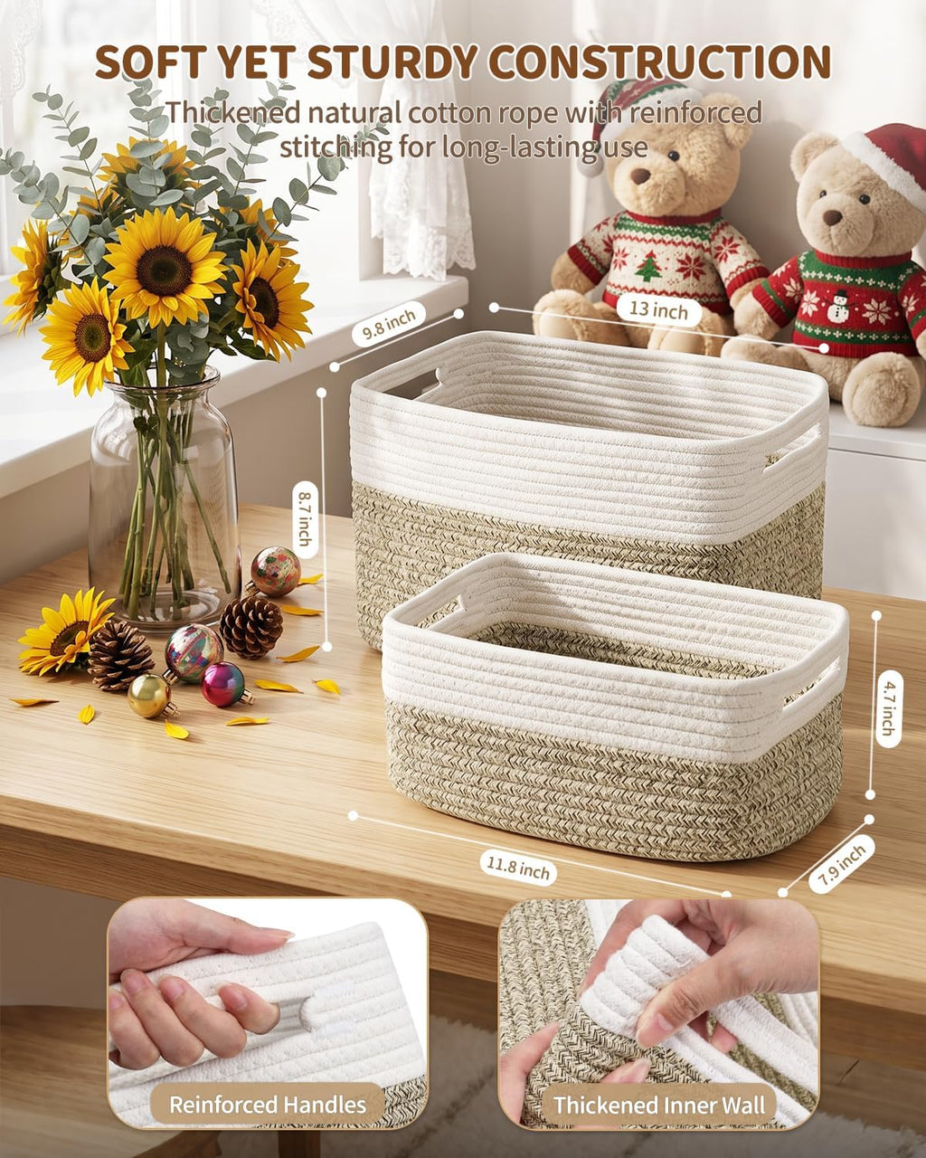 4 Large & 2 Small Foldable Woven Storage Basket for Cabinet