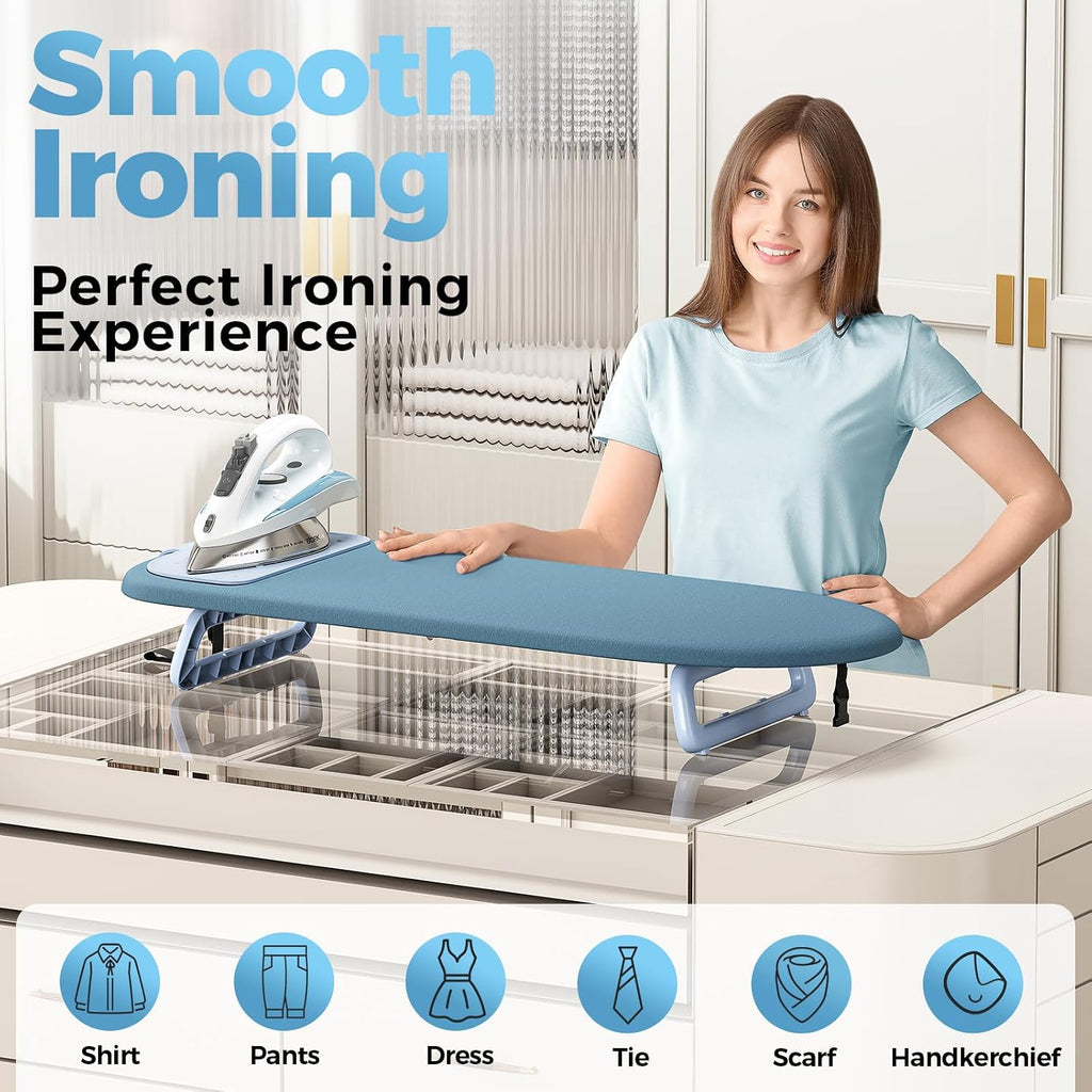 KINGBOARD Small Ironing Board with Iron Mat, Compact Tabletop Iron Board
