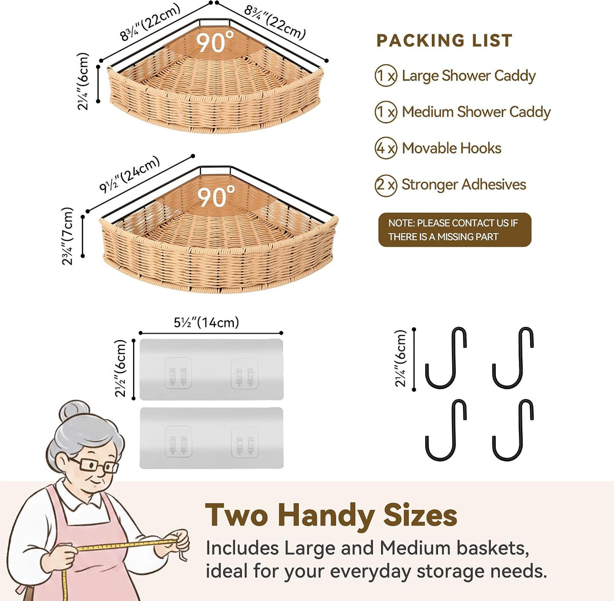 GRANNY SAYS Wicker Corner Shower Caddy Adhesive, Shower Organization