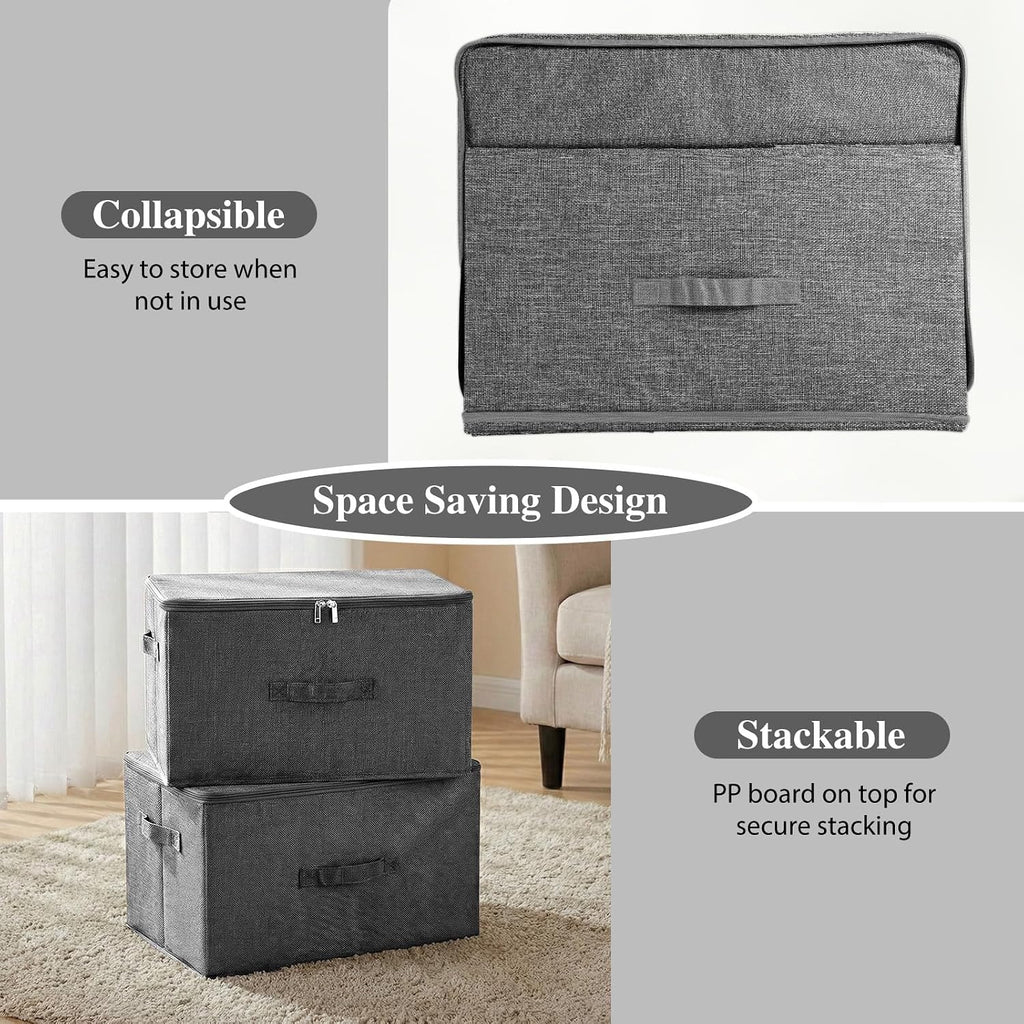 ANMINY Fabric Storage Bins with Zipper Lids, 20"x15"x12", Gray, 3 PCS