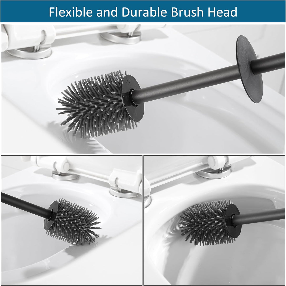 BVL Toilet Brush and Holder 2 Pack for Two Bathrooms, Matte Black