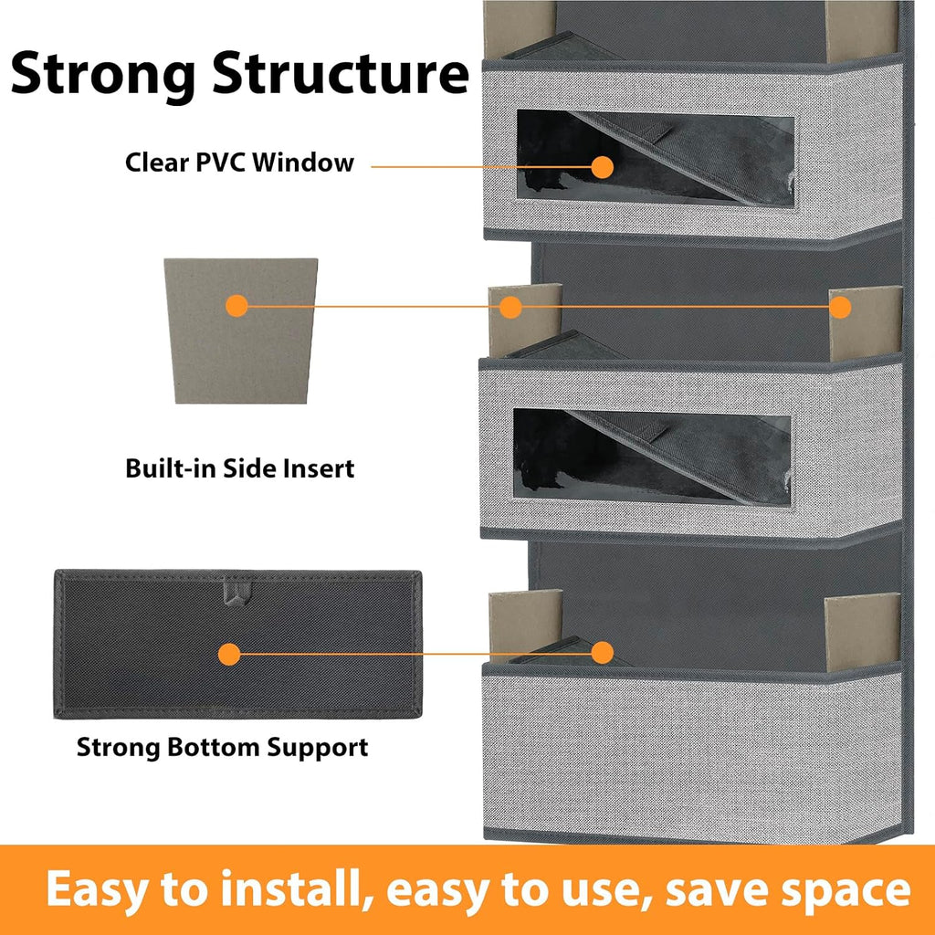 Over The Door Hanging Organizer Storage with 5 Large Pockets,Wall Mount Clear Windows and 2 Widened Metal Hooks for Pantry,Nursery,Diapers,Bathroom,Kitchen,Closet,Dorm