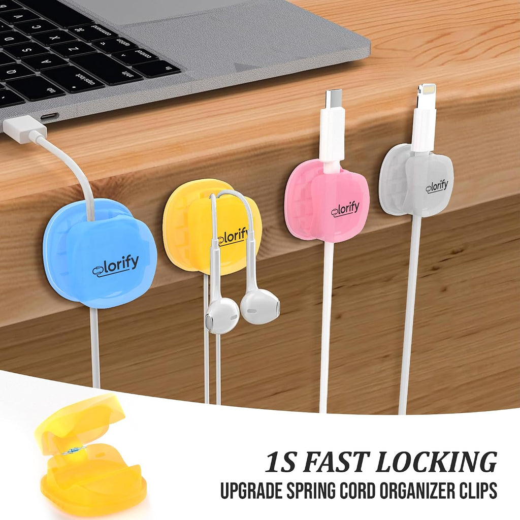 12 Pack Rotatable Spring Cable Clips, Adhesive Cord Holders for Desk