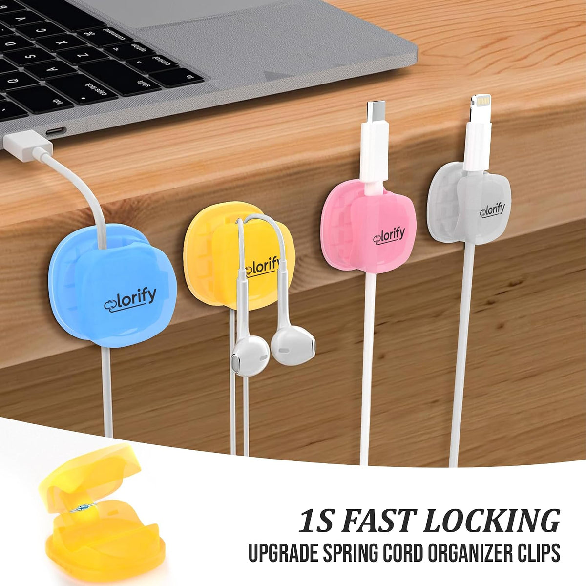 12 Pack Rotatable Spring Cable Clips, Adhesive Cord Holders for Desk