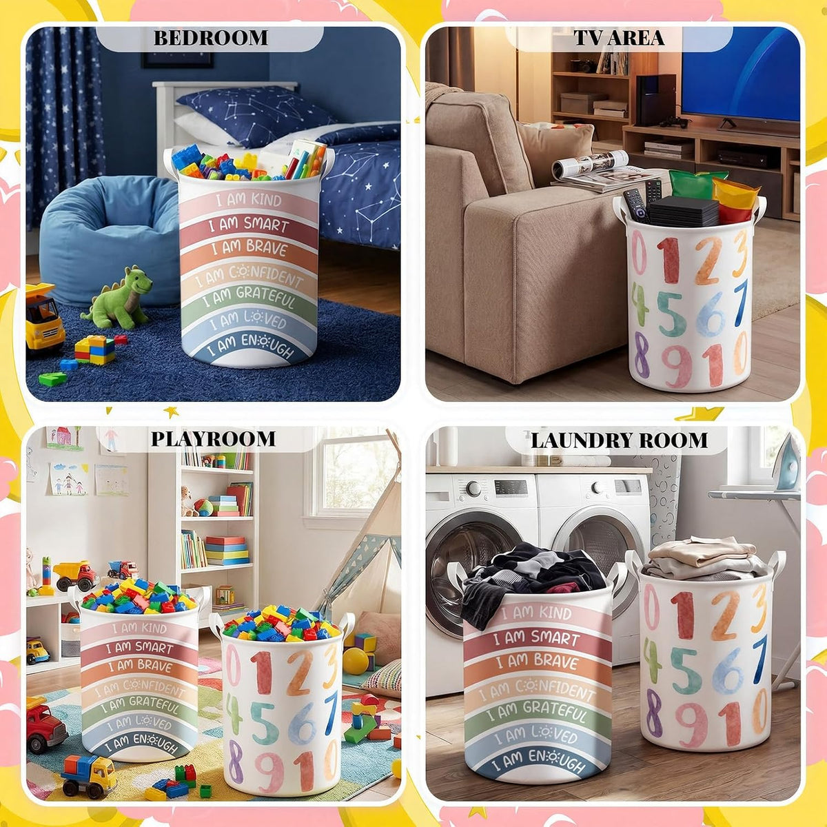 2 Pcs Reading Corner Decor for Classroom Rainbow Hamper Basket