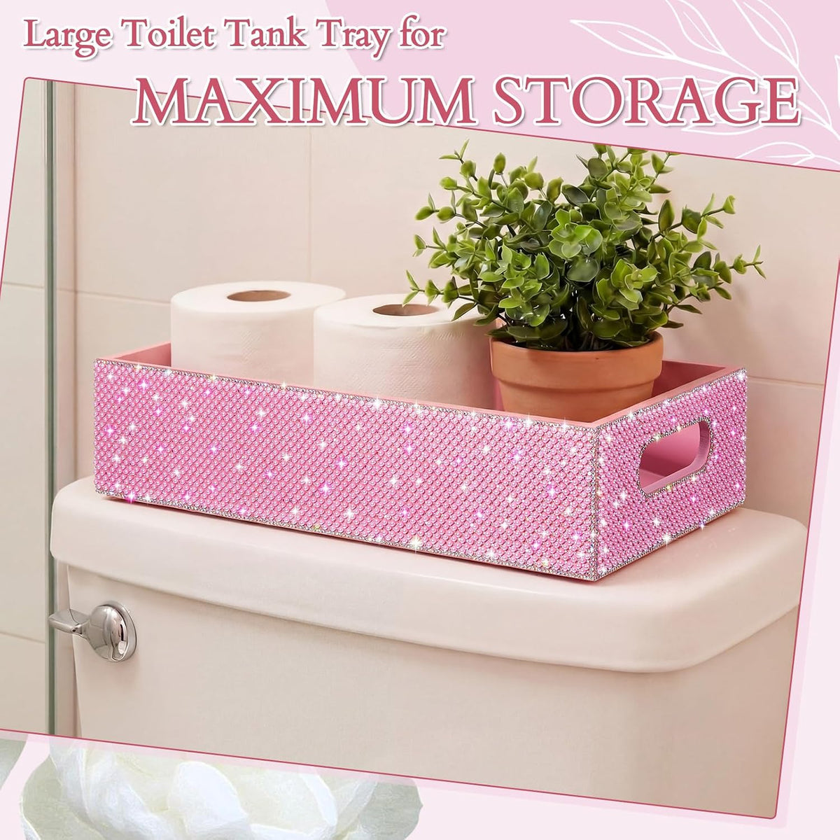 Honeydak Bathroom Basket, Pearl Toilet Tank Tray Pink Pearl