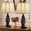 EJIAXIN Table Lamps Set of 2-23.5" Vintage Bedside Lamp with USB A+C and Nightlight - Black Carved Resin Retro Desk Lamp for Bedrooms, End Tables, Living Room, Bulbs Included