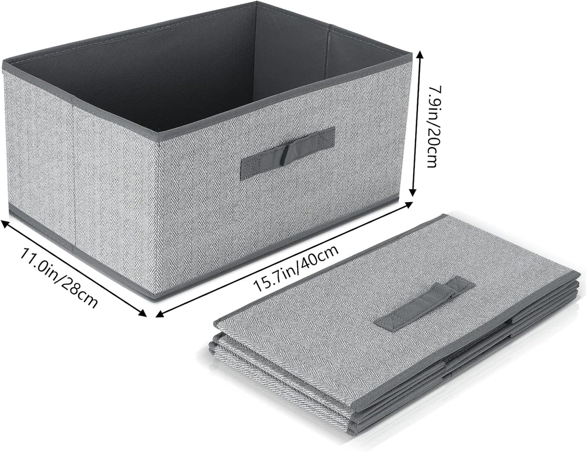 DAYARD Fabric Bins [3-Pack], Foldable Cube Baskets Storage Boxes for Shelves, Closet, Bookshelf, Nursery Organizer Containers, 16 x 11 x 8 inch Grey…