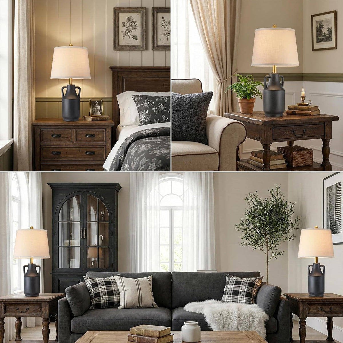 Lovlast 26" Farmhouse Black Ceramic Table Lamp for Bedroom Living Room