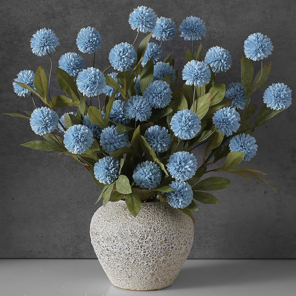 6 Pcs 27"Artificial Pompon Mum Silk Flower Stems for Vase (Dusty Blue)