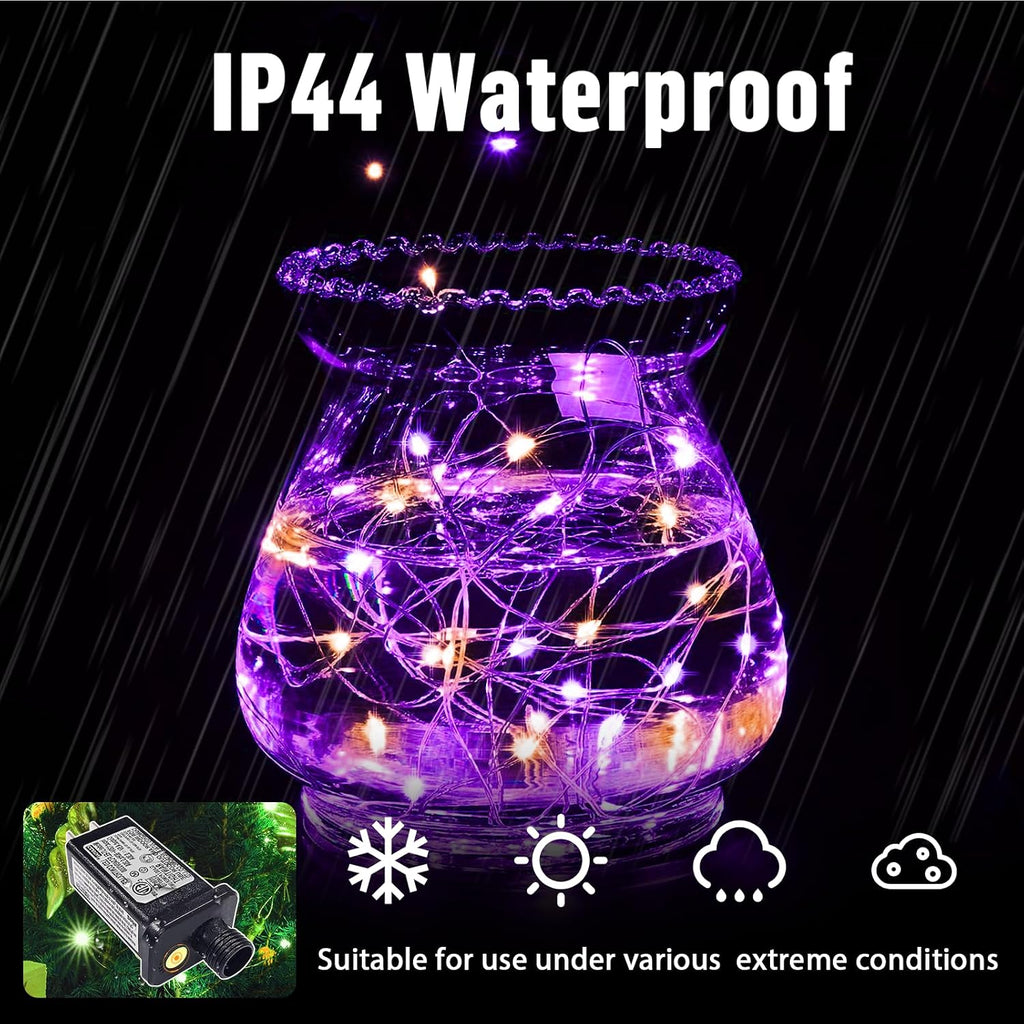 LAMPHOME Halloween Fairy Lights Plug in, 33Ft 100 LEDs Waterproof Twinkle Firefly Lights, Adaptor Included, Starry String Lights for Wedding Indoor Outdoor Christmas Patio Garden, Orange and Purple