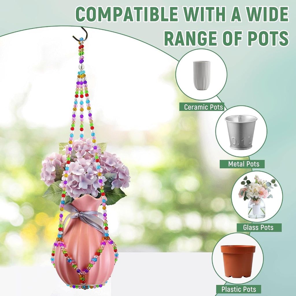 2 Pack Macrame Plant Hanger, Handmade Glass Bead Plant Hanger Colorful Decorative Bohemian Hanging Planter Holder for Indoor and Outdoor Home Garden Decor. Does Not Include Flower Pot.(21'')