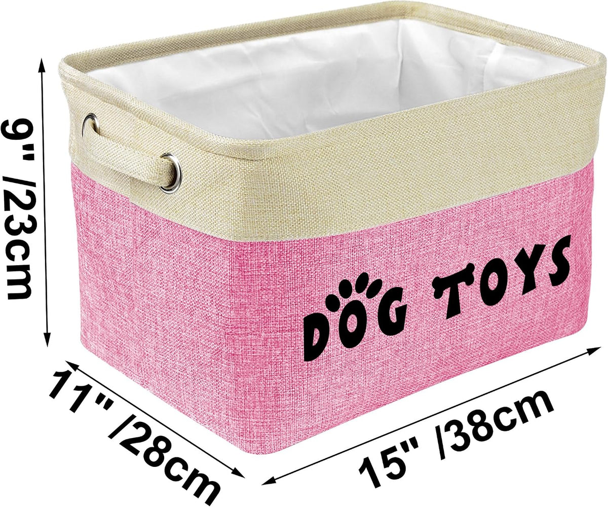 PET ARTIST Dog Toy Basket, Large Collapsible, Pink, M: 15"x11"x9"