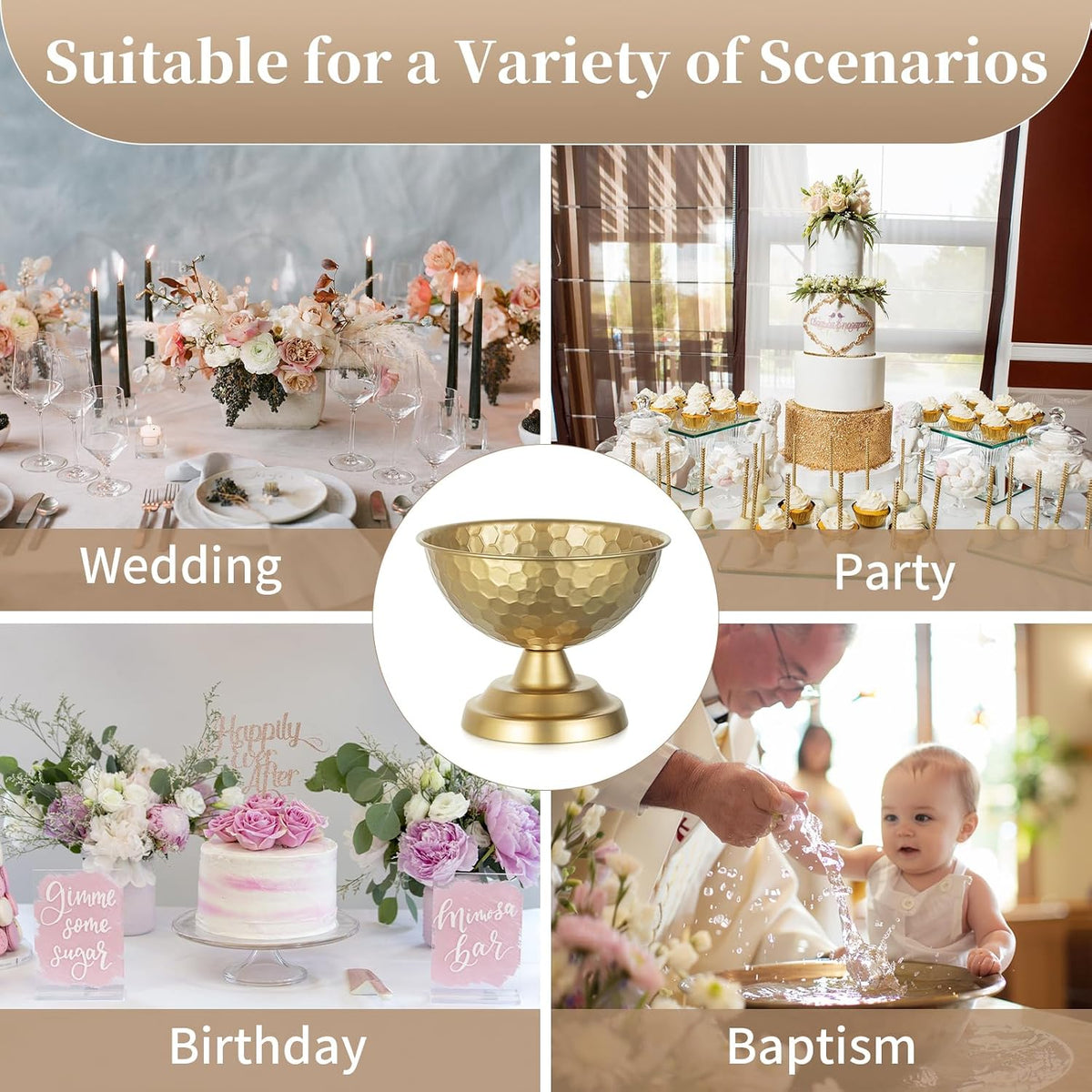 Sziqiqi Gold Urn Vase Wedding Centrepiece, Honeycomb Compote Vases, 2Pcs
