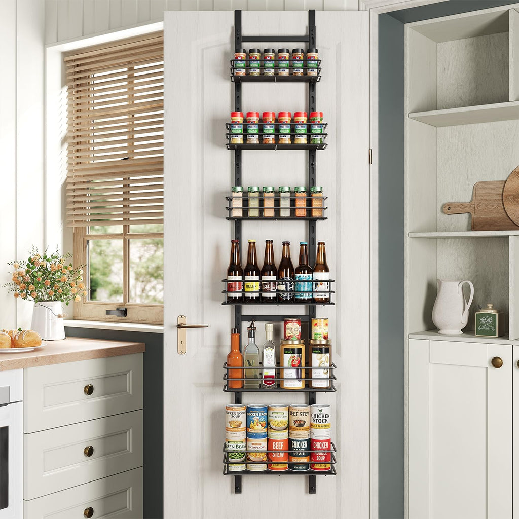 6-Tier Narrow Pantry Door Organizer,Over the Door Pantry Organizer,Black