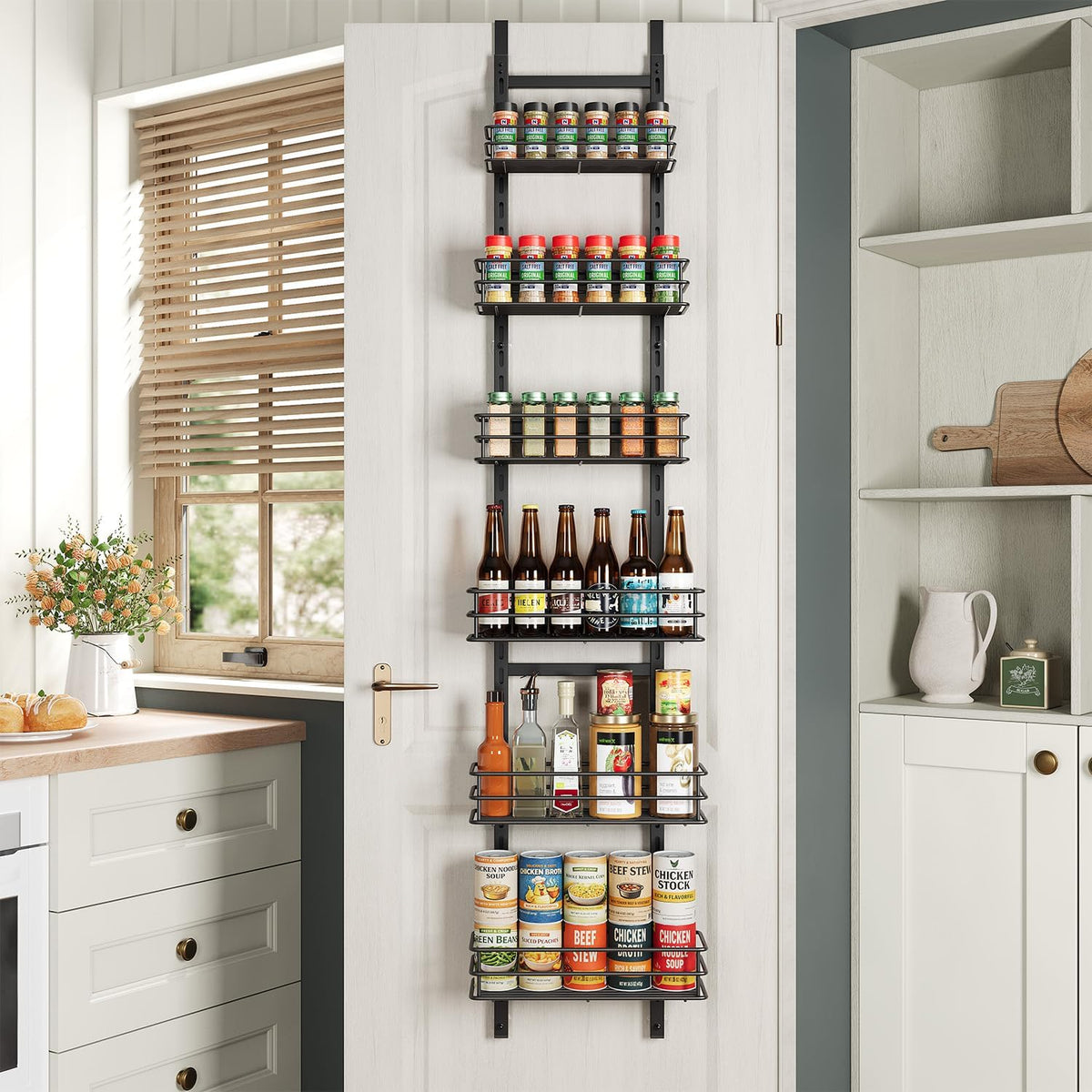 6-Tier Narrow Pantry Door Organizer,Over the Door Pantry Organizer,Black