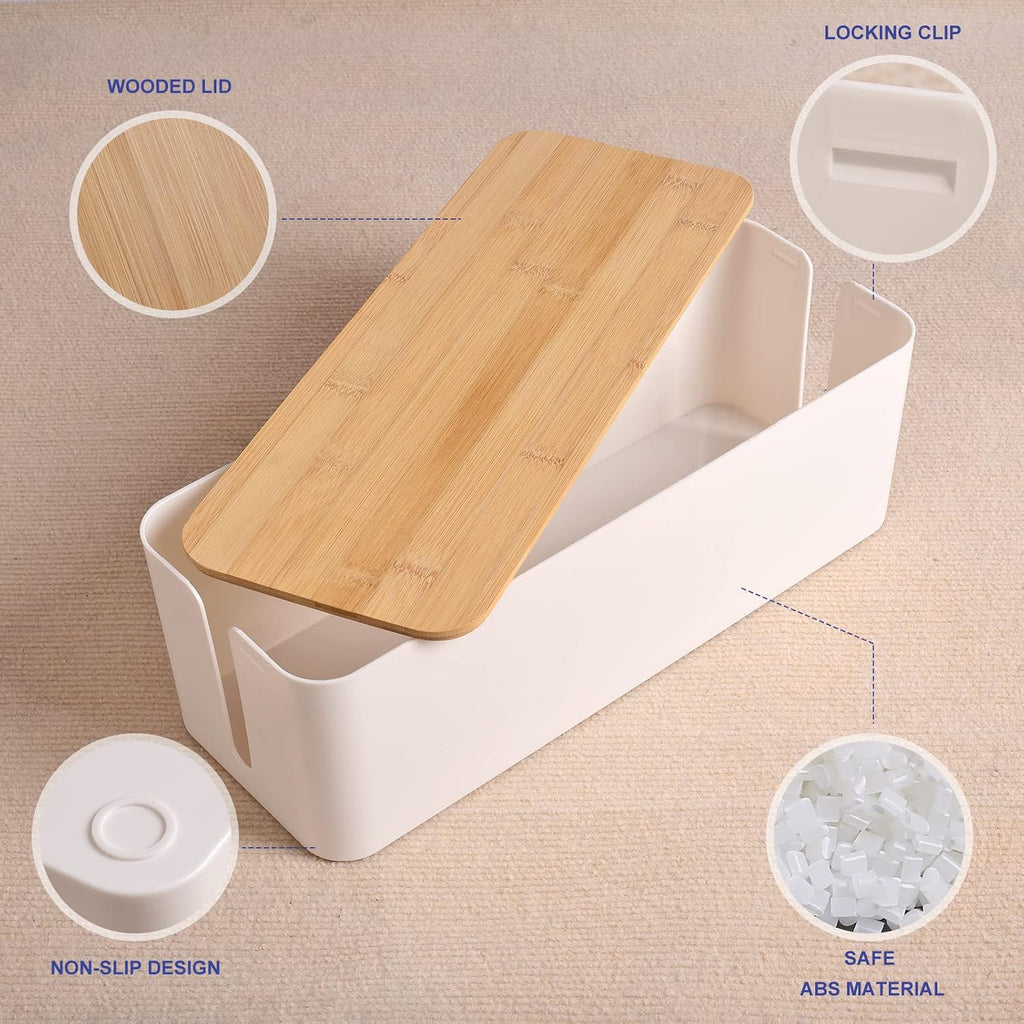 Tuwechen Cable Management Box, Wooden Style Large Cord Organizer Box