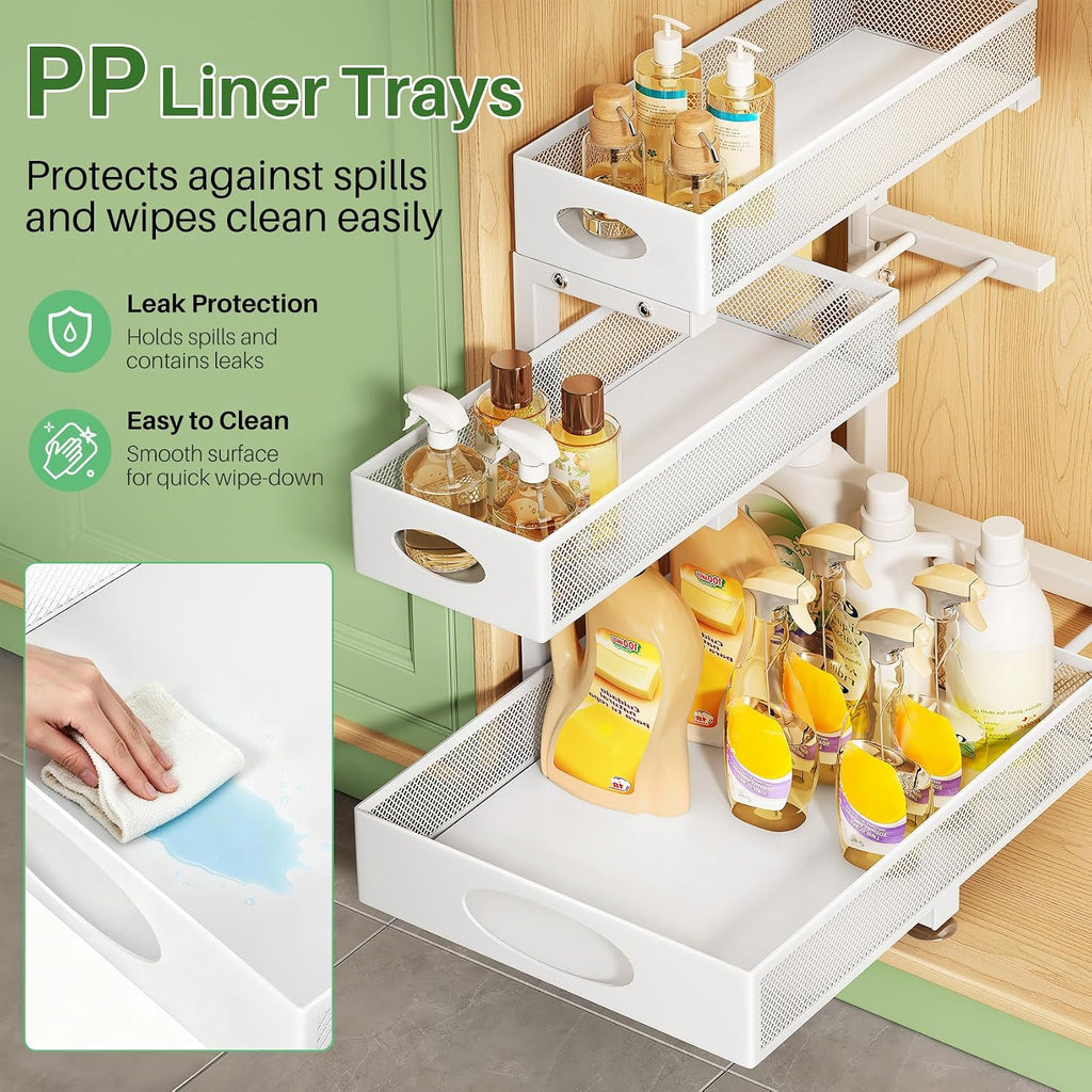 Kitstorack Under Sink Organizer 3-Tier Slide Out Drawer for Bathroom 2-Pack