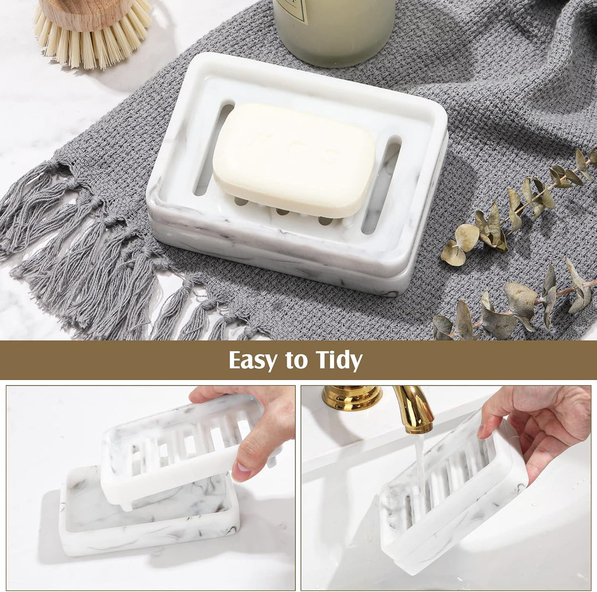 Shinowa Resin Soap Dish, Self-Draining Bar Soap Tray with Drainable Board