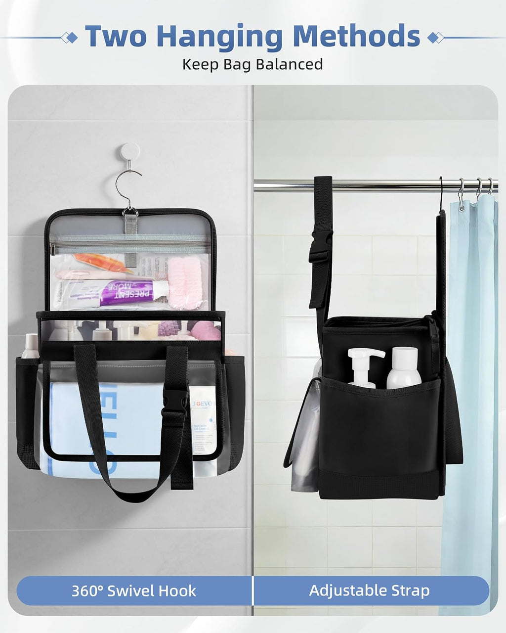 Marscamd Hanging Shower Caddy Organizer Bag with Quick Dry Mesh, Black