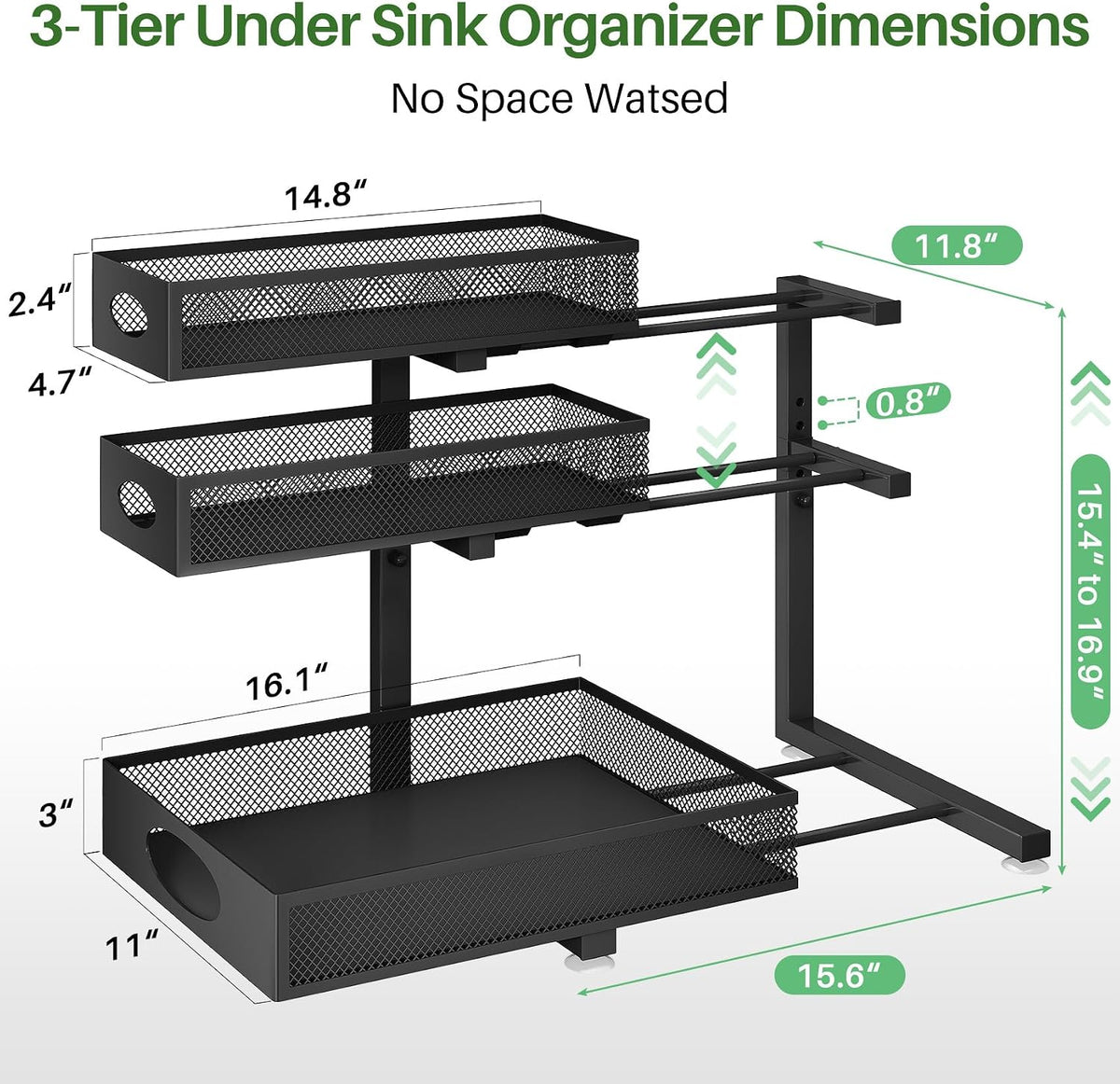 Kitstorack Under Sink Organizer 3-Tier Slide Out Drawer 1-Pack Black