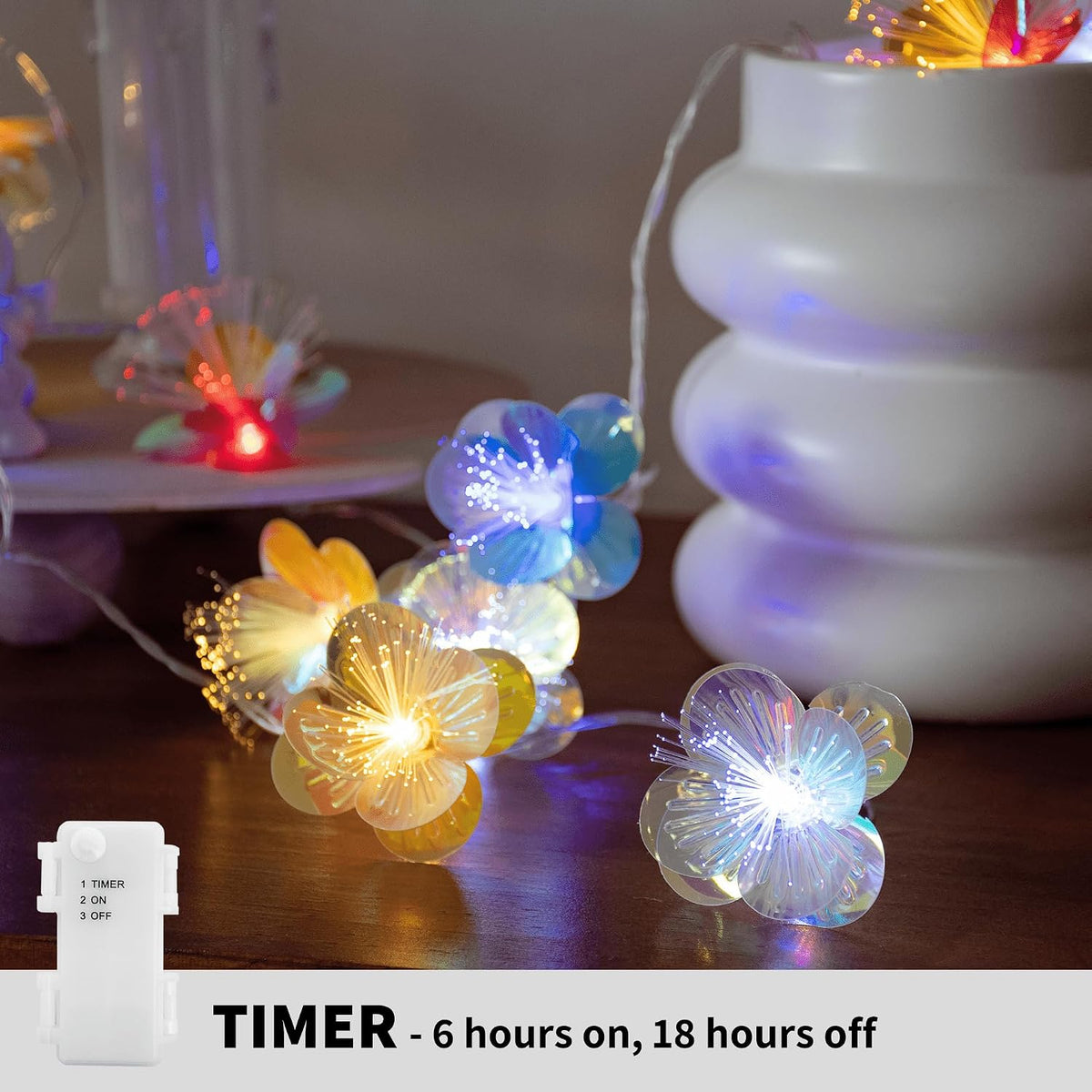 YOLIGHT Fiber Optic Flower String Lights Battery Operated with Timer 6.5ft