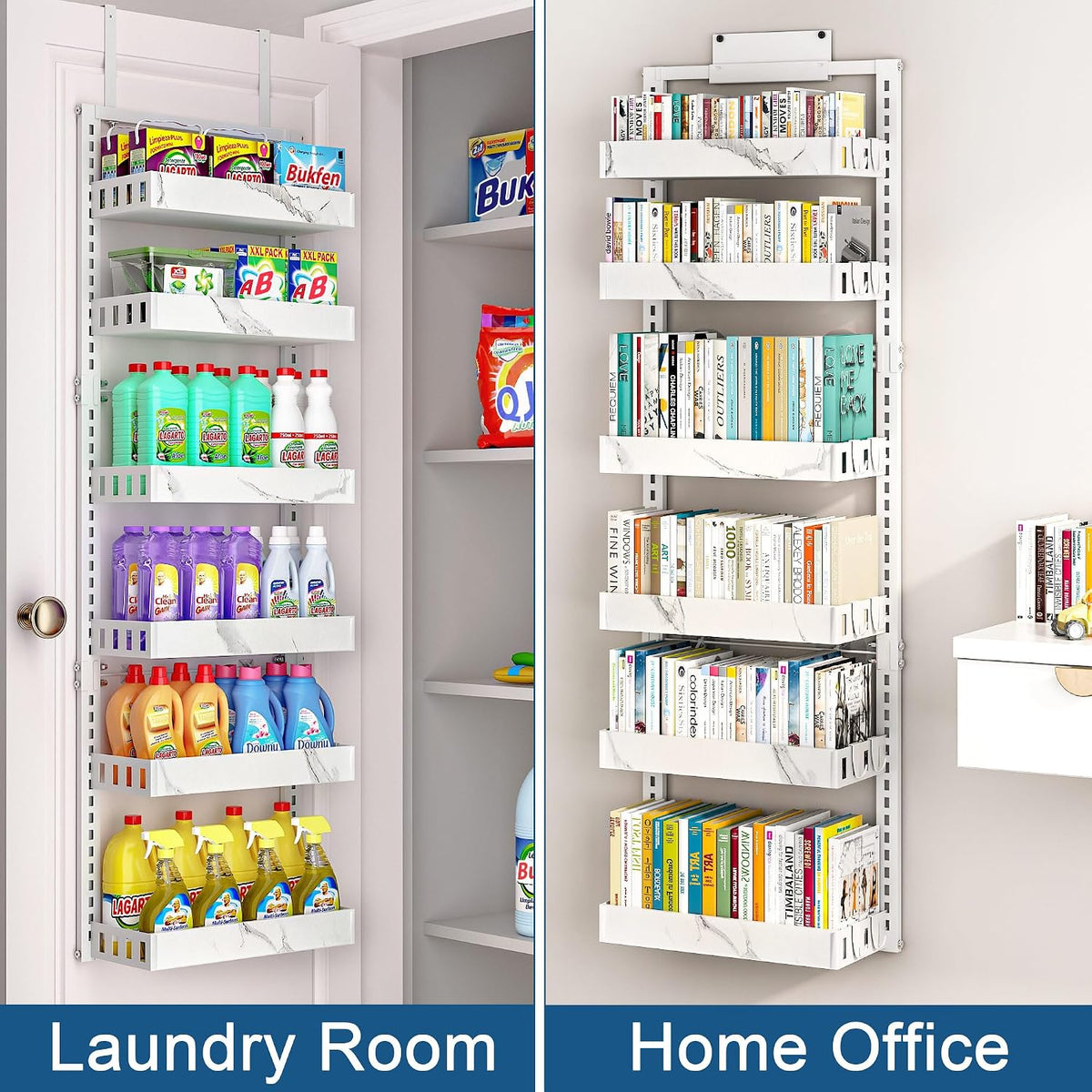 BUKFEN Over the Door Pantry Organizer, 6-Tier Adjustable Basket Spice Rack