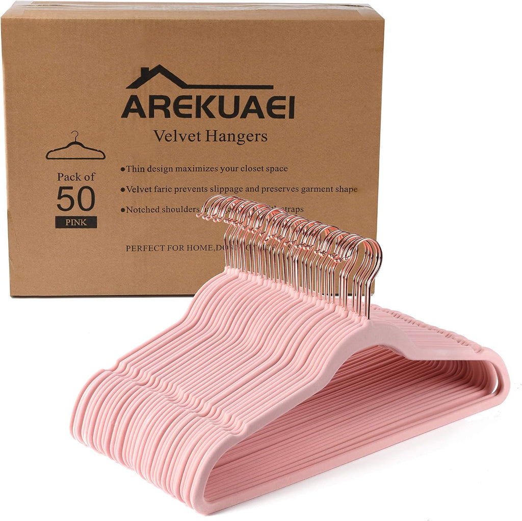 Premium Blush Pink Velvet Hangers (Pack of 50) Heavyduty - Non Slip - Copper/Rose Gold Hooks,Space Saving Clothes Hangers