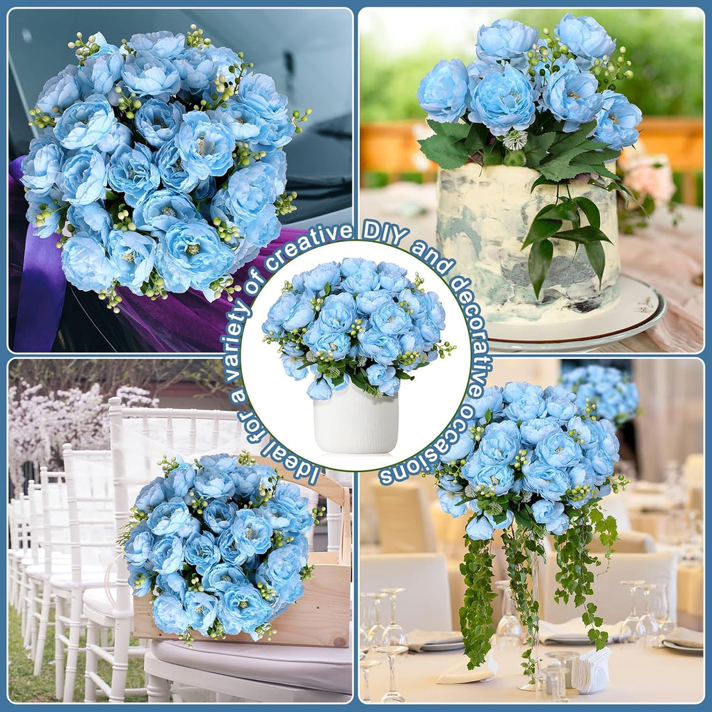 8 Bundles Peonies Artificial Flowers Blue Fake Silk Peonies Bouquet Faux Peonies Flowers Bulk for Home Decoration Vase Florals Arrangements Wedding Party Table Centerpiece