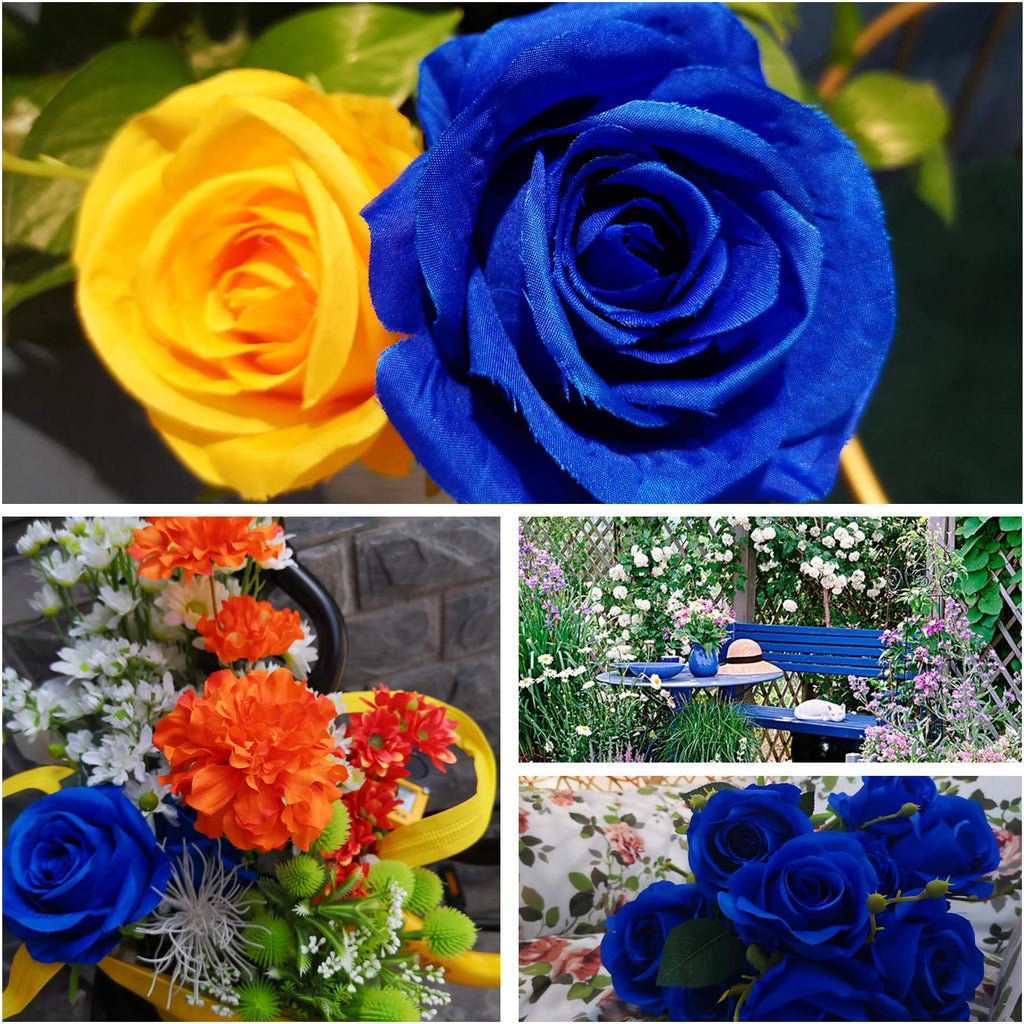 AnotherGifts 10pcs Artificial Silk Flowers Fake Rose Flower Long Stems Bouquet for Arrangement Wedding Centerpiece Party Home Kitchen Decor (Royal Blue)