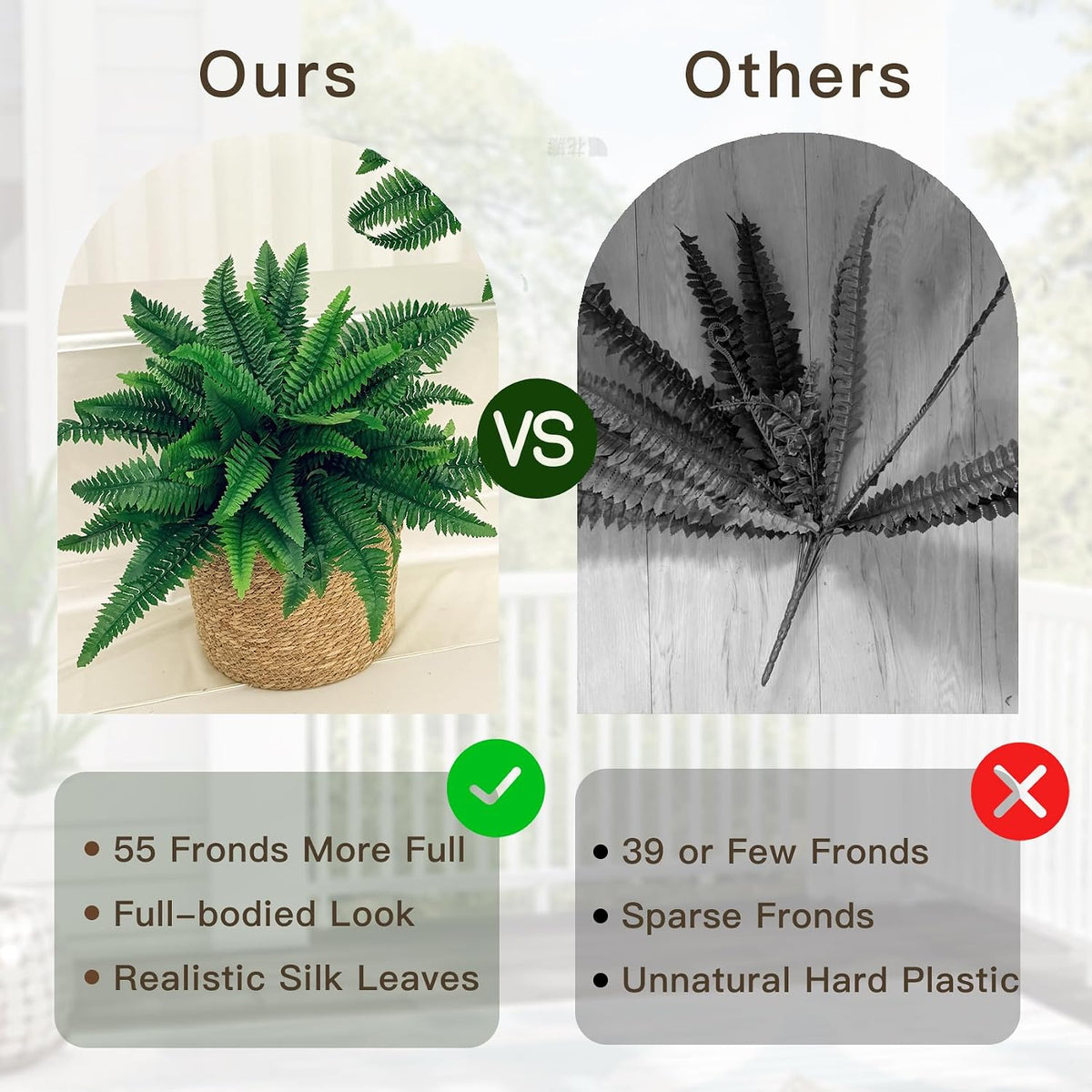 Senjie Fake Ferns 2 Set 55 Branches Artificial Ferns for Outdoors 33in