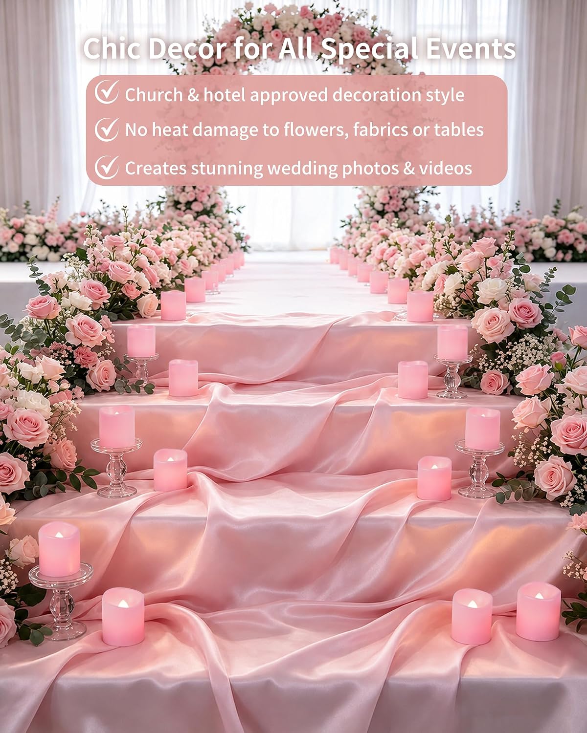 Homemory 24 Pack Pink Flameless Flickering LED Votive Tealights Candles