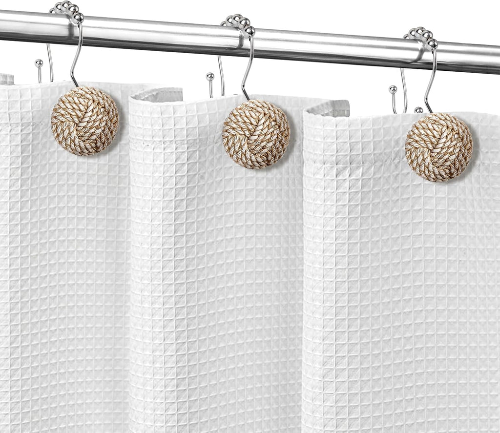 Sunlit Boho Knots Double Shower Curtain Hooks, Home Decorative Shower Curtain Rings for Bathroom, Seaside Nautical Shower Curtain Hangers Bathroom Accessories, Set of 12