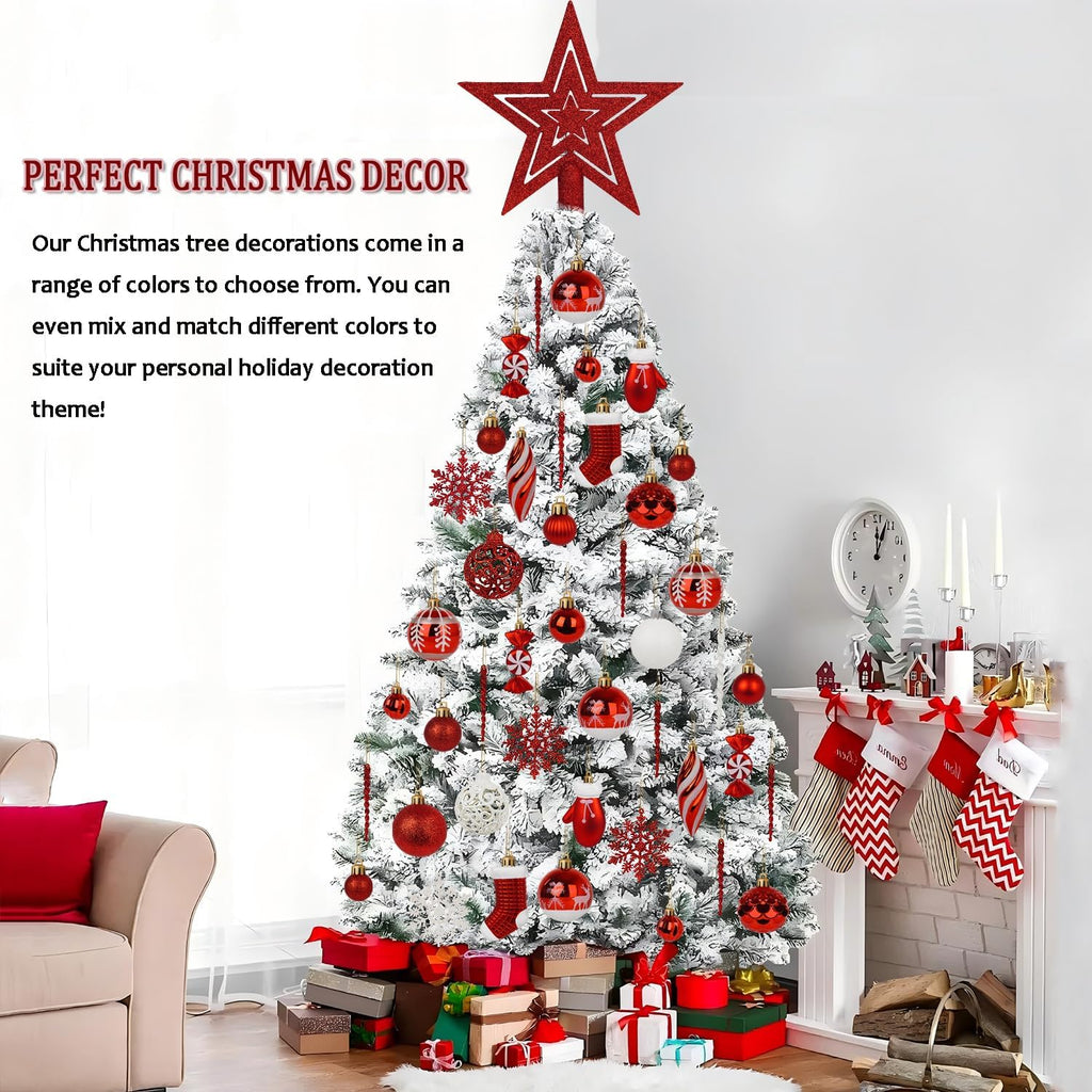 Artmag 135 Pcs Christmas Ball Ornaments Set, Pre-Tied Shatterproof Plastic Assorted Christmas Balls for Xmas Tree Hanging Decorations Festival Party Holiday Decor (Red)