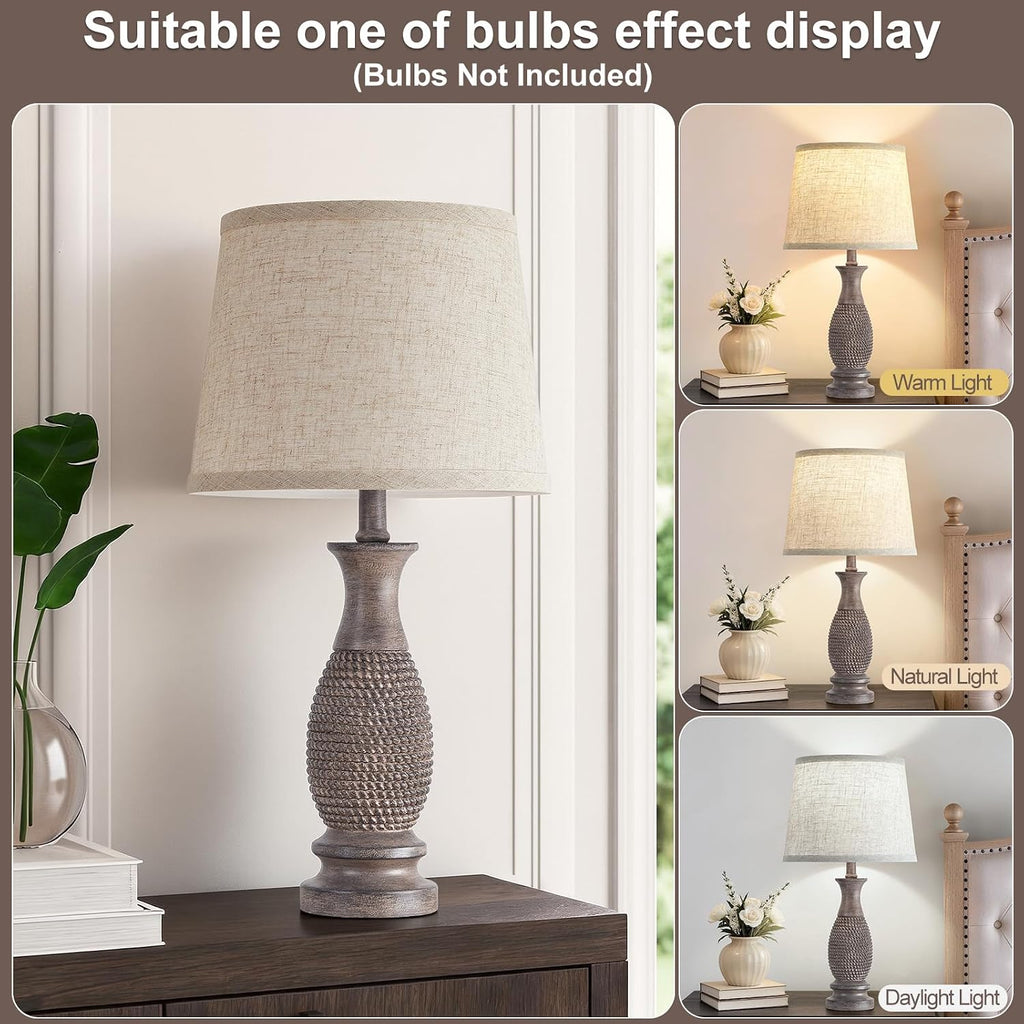 21.6" Bedside Lamps Set of 2, Resin Lamp for Bedroom Farmhouse Table Lamps