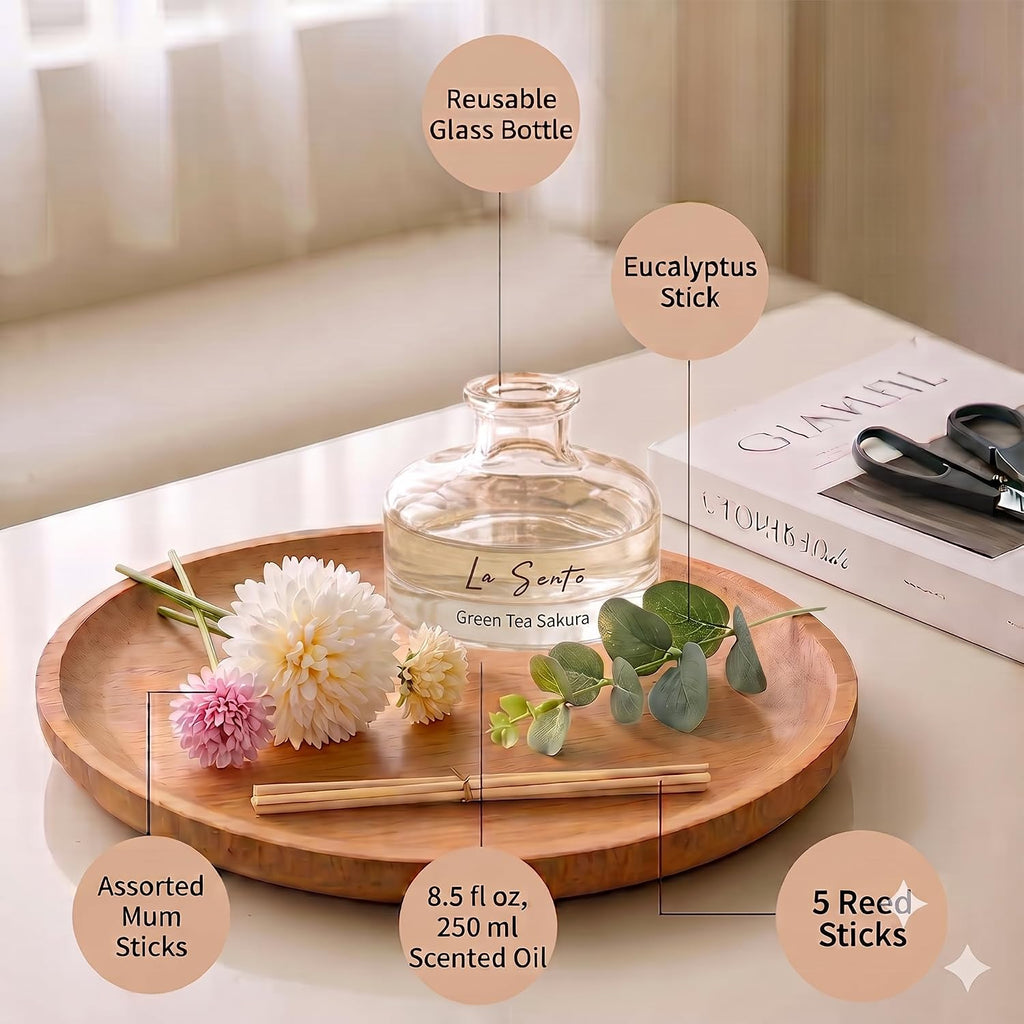 Green Tea Sakura Reed Diffuser Set, 8.5 fl oz/ 250ml, for Home