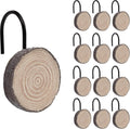 Sunlit Farmhouse Wooden Slices Shower Curtain Hooks, Rustic Home Decorative Shower Curtain Rings with Black Hooks for Bathroom, Resin Shower Curtain Hangers Bathroom Accessories, Set of 12