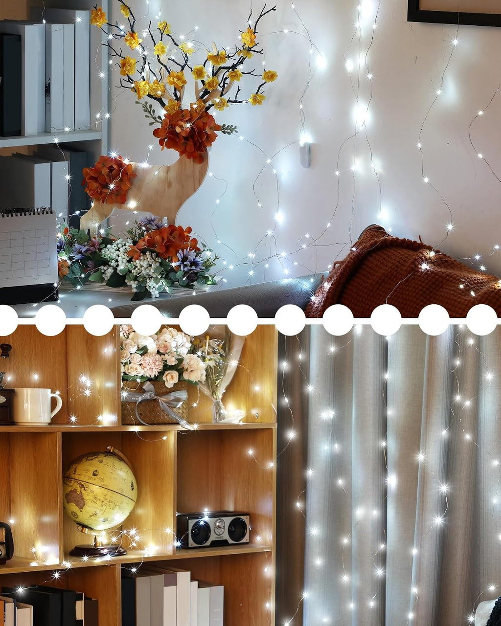 Riakrum 50 Pcs Christmas 10 ft White Battery Operated LED Fairy Light Decor
