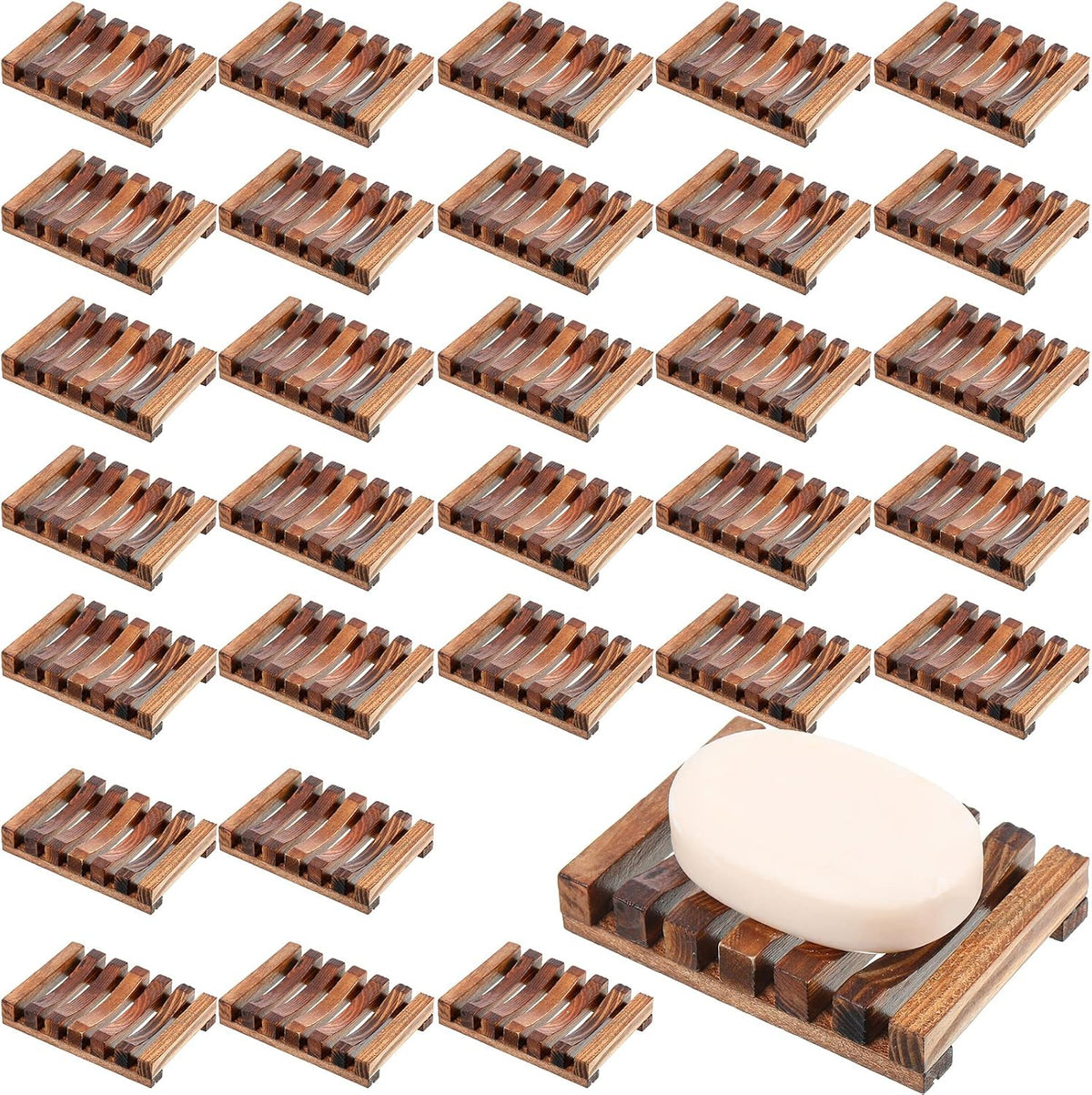 Skylety 30 Pieces Wooden Shower Soap Dish Bulk Soap Holder, Brown Color