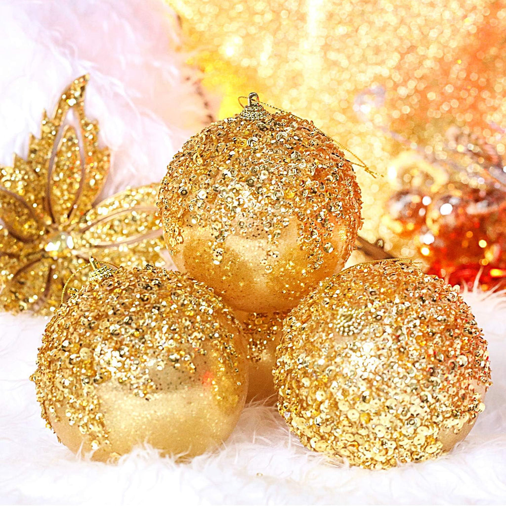 4pc Gold Christmas Ball Ornaments, Shatterproof Christmas Ball Decorations for Trees, Wedding Party Holiday Decorations