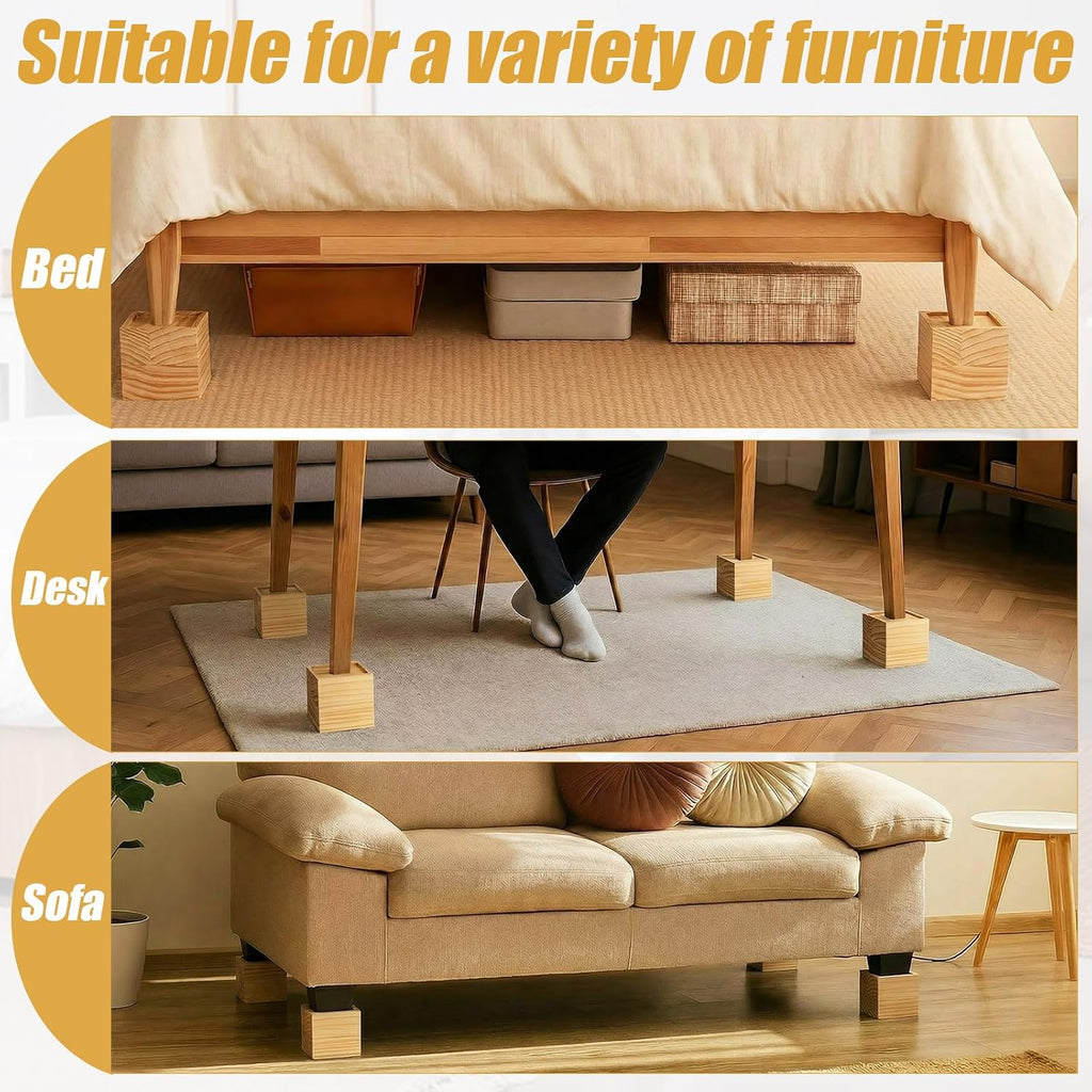 4 Pcs 4"solid Wood Bed Furniture Riser Natural Color Couch Lifter