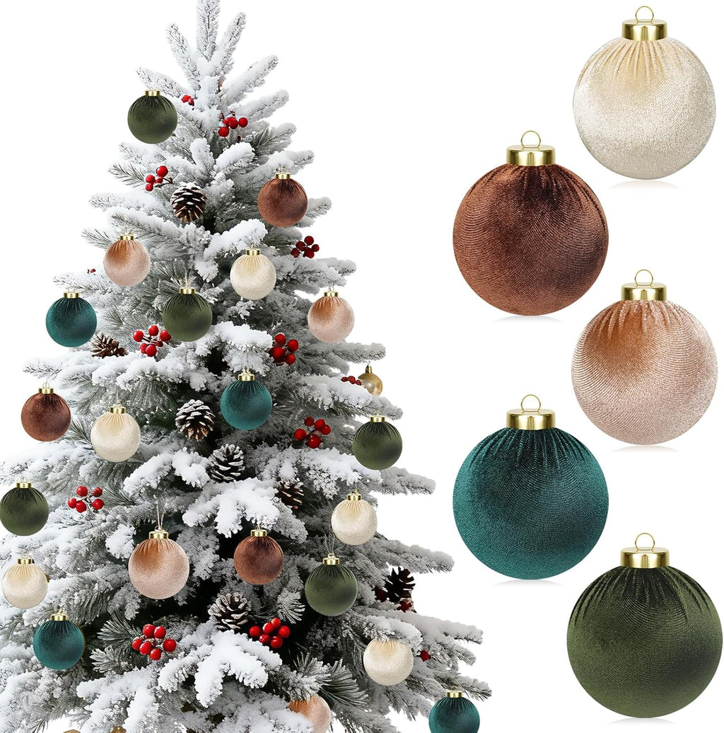 15 Pcs 3.15" Velvet Christmas Ornaments Balls, Xmas Tree Decor-Green